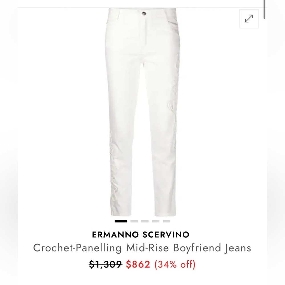 Ermanno Scervino Crochet-Detail White Boyfriend Jeans size 42